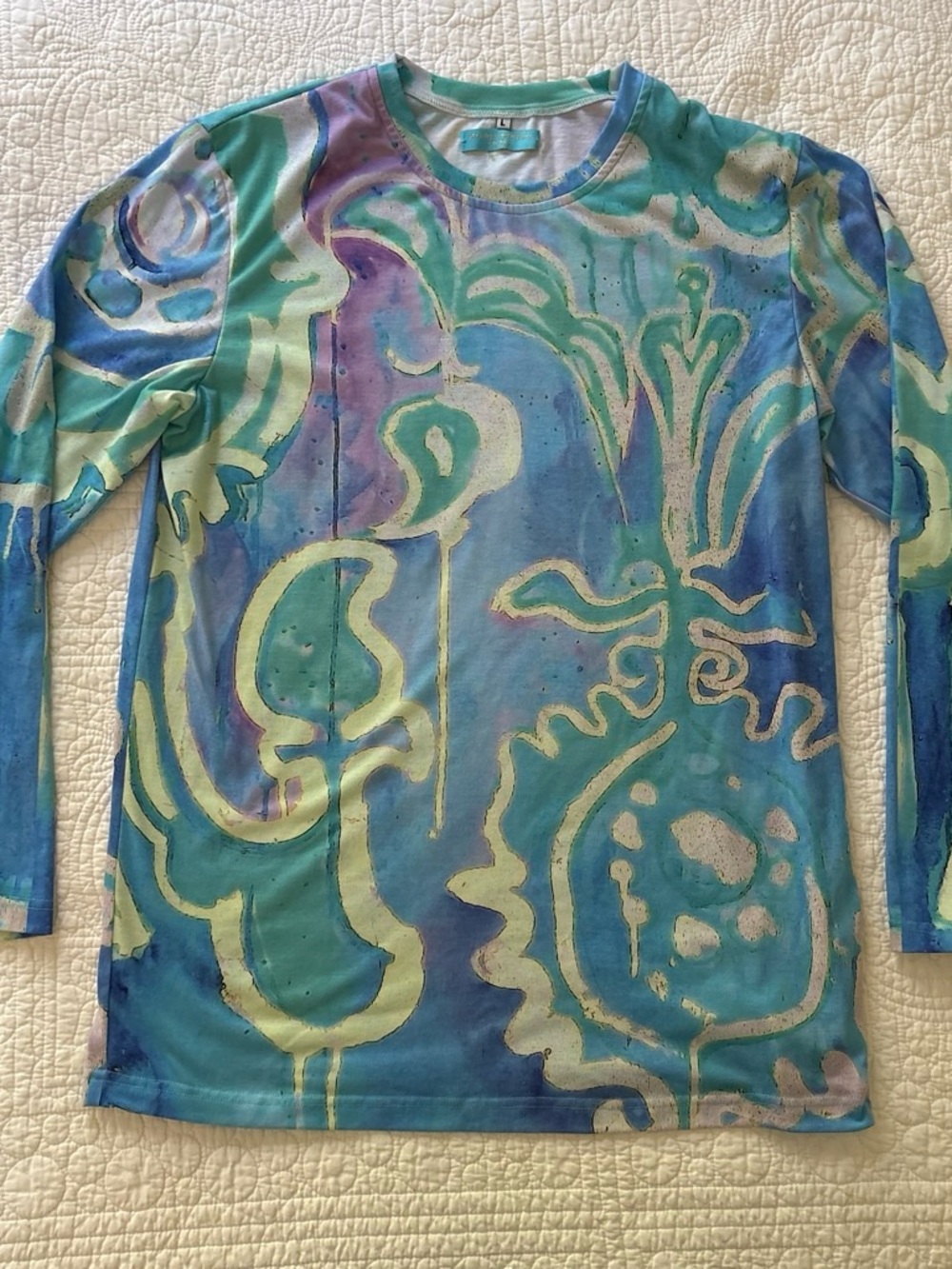 Abstract Blue & Teal Long-Sleeve Tunic - Designer-Inspired